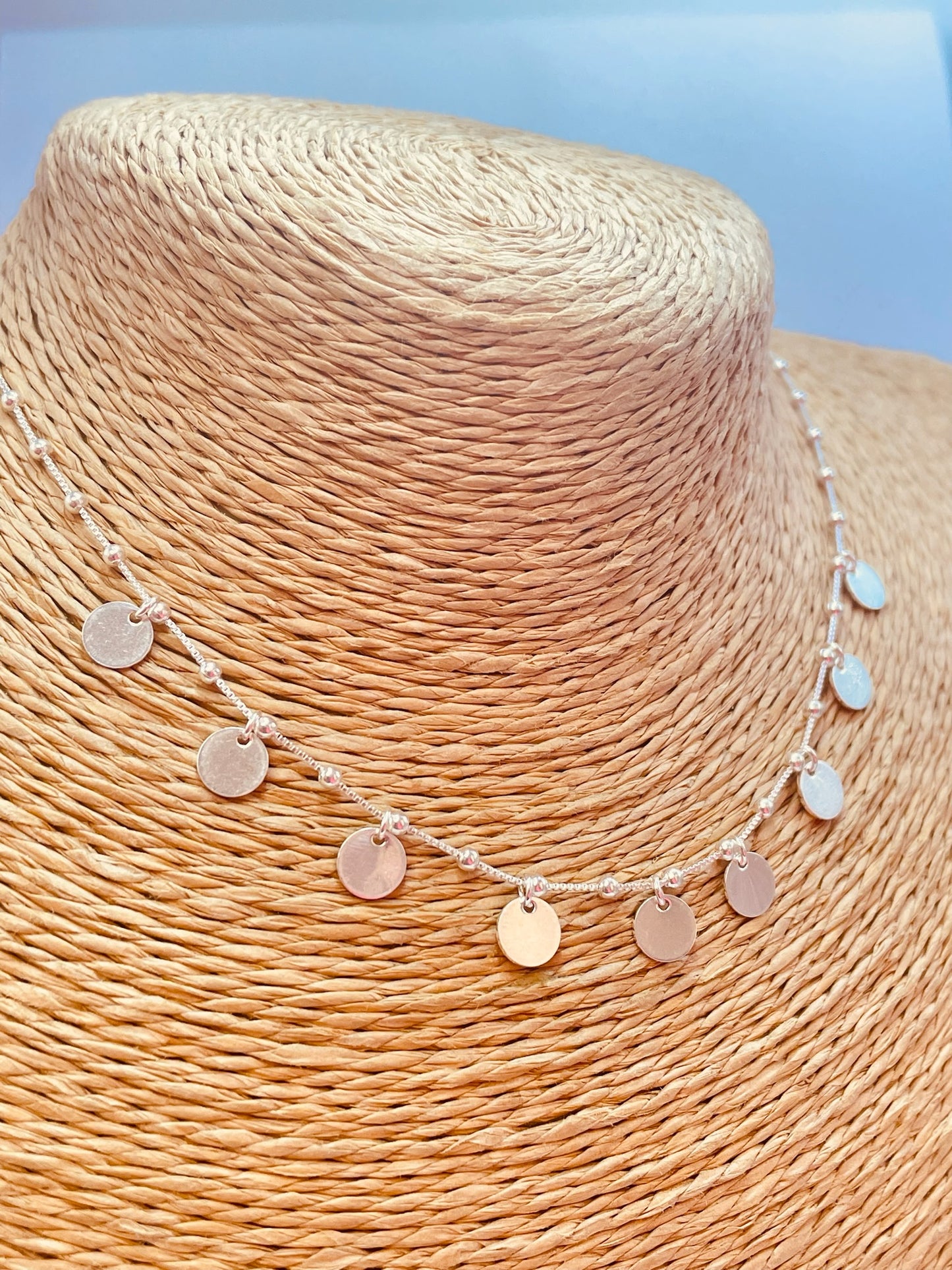 ZP4040 Collar Cadena Bolitas y Chapitas Baño Plata