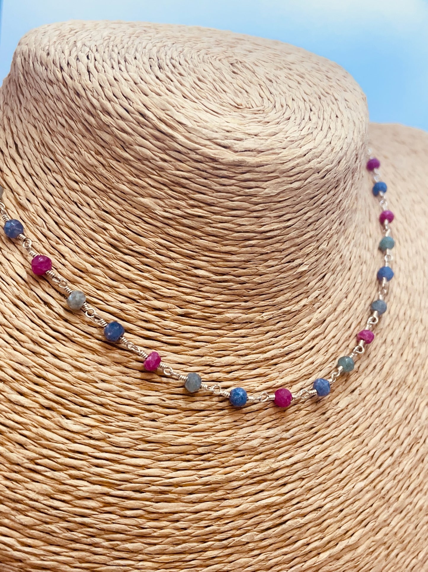 ZP4049 Collar Entorchado Mix de Piedras 40 cm mas extensor Baño Plata