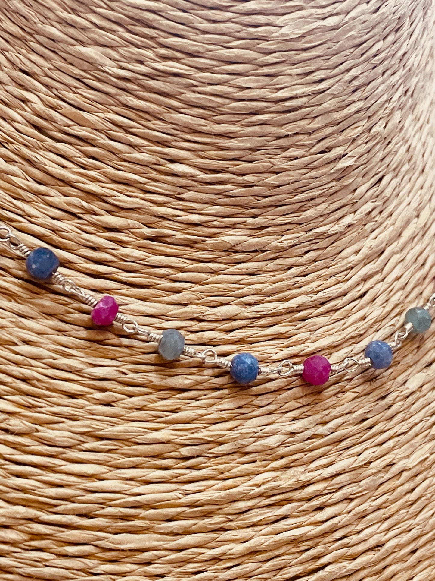 ZP4049 Collar Entorchado Mix de Piedras 40 cm mas extensor Baño Plata