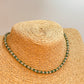 ZP4056 Collar Onix Verde 3 mm y bolitas 2 mm Largo 40 cm y extensor de 5 cm Collar Baño Plata